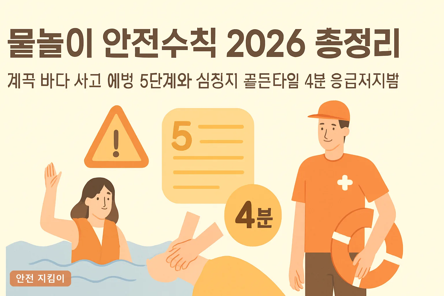 물놀이 안전수칙 2026 총정리, 계곡 바다 사고 예방 5단계와 심정지 골든타임 4분 응급처치법**